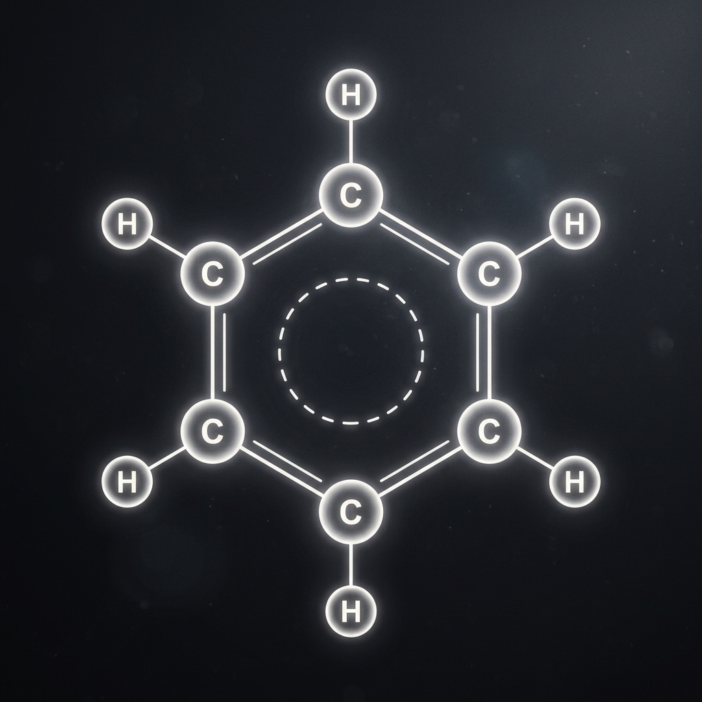 Diagrama hexagonal representando una molécula química iluminada